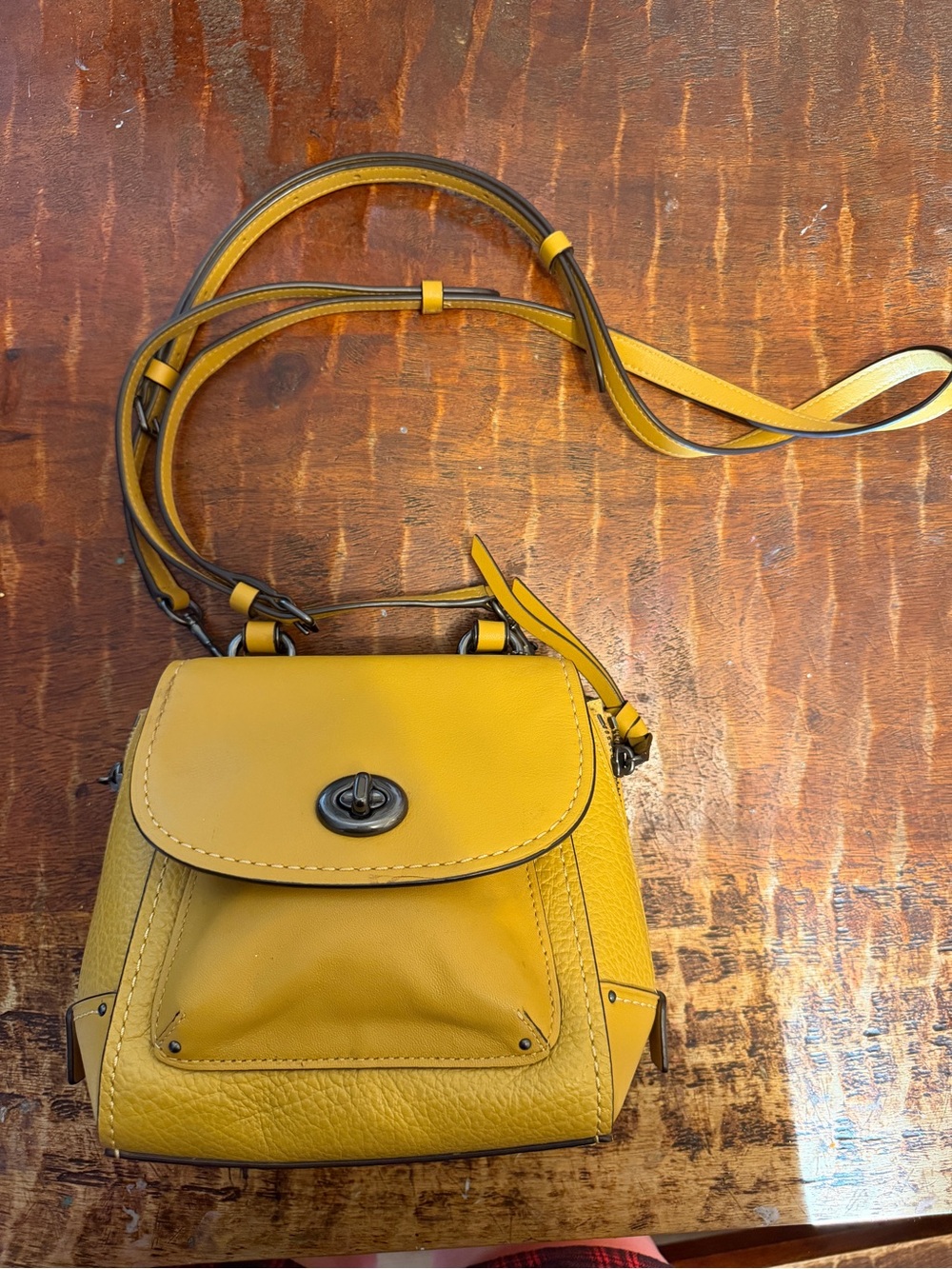 Coach Yellow Leather Turn-Lock Crossbody Bag